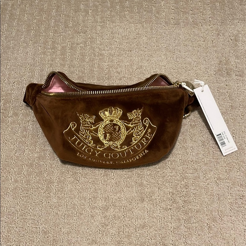 Stoney Clover Lane X Juicy Couture Brown Velvet Belt Bag with Gold Embroidery